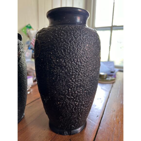 Vintage Textured Japanese Tokonabe Black Vase Bird and Flowers - Picture 2 of 6